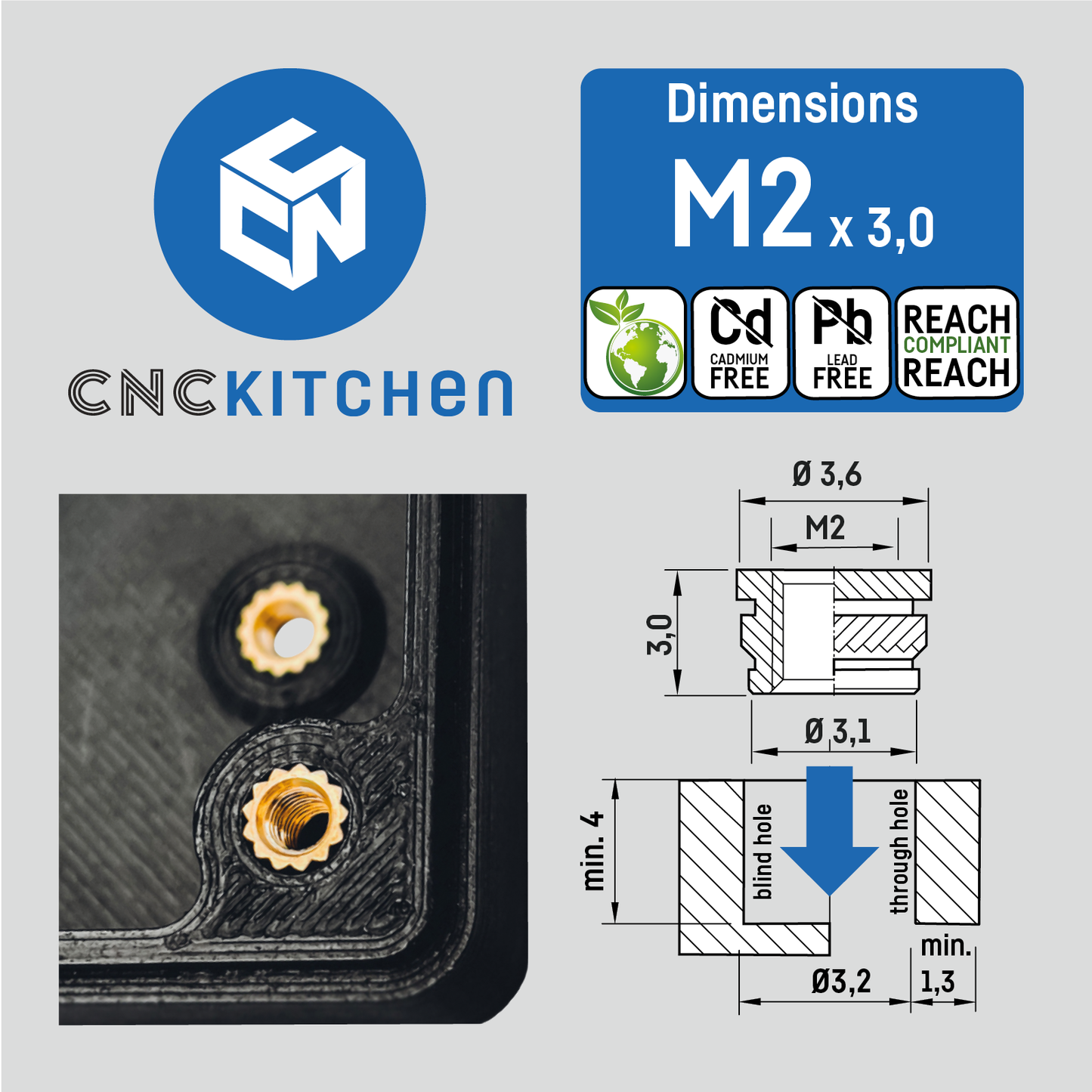 Threaded insert M2 Standard 100pcs