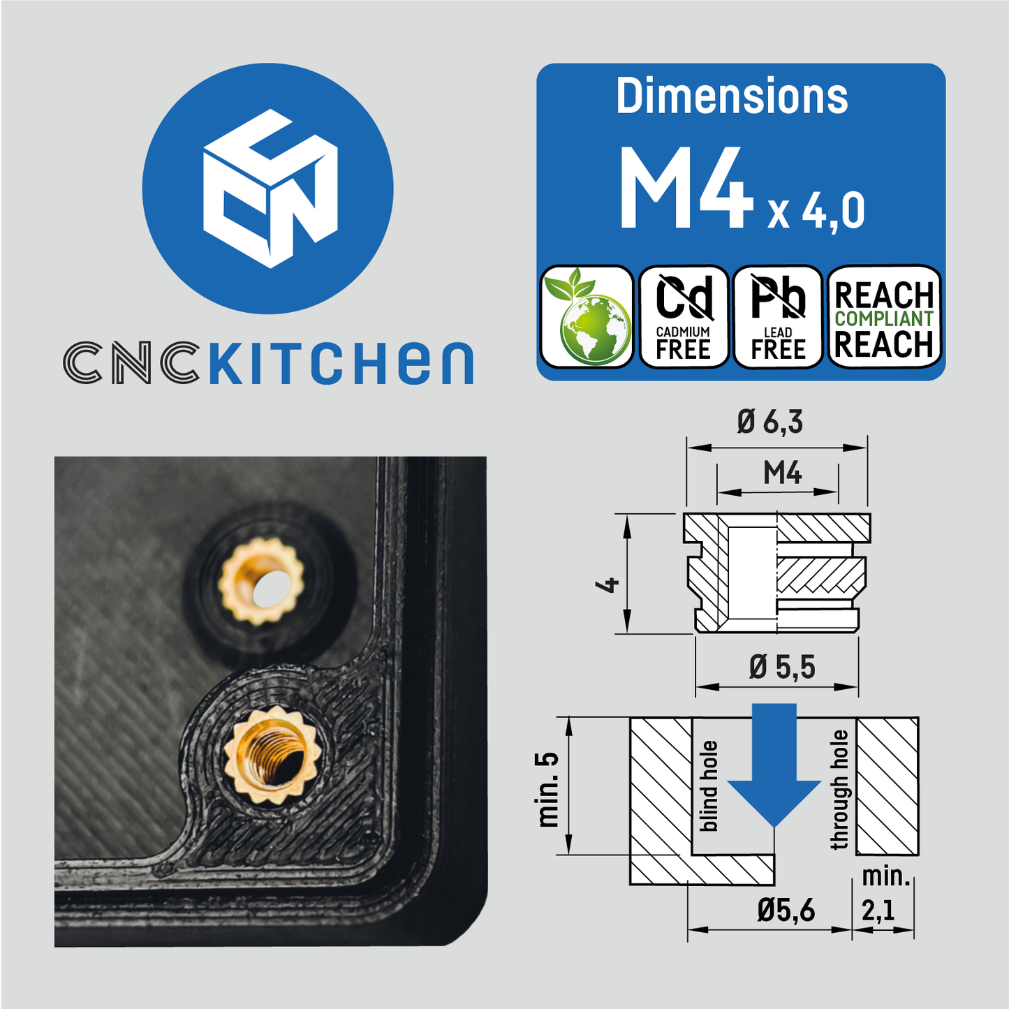 Threaded insert M4 Short 50pcs