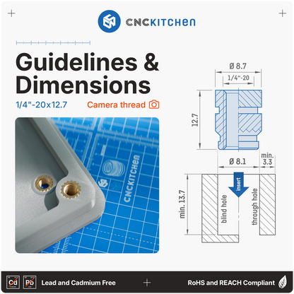 Gewindeeinsatz 1/4"-20x12,7 (für Kameragewinde) - 20 Stück