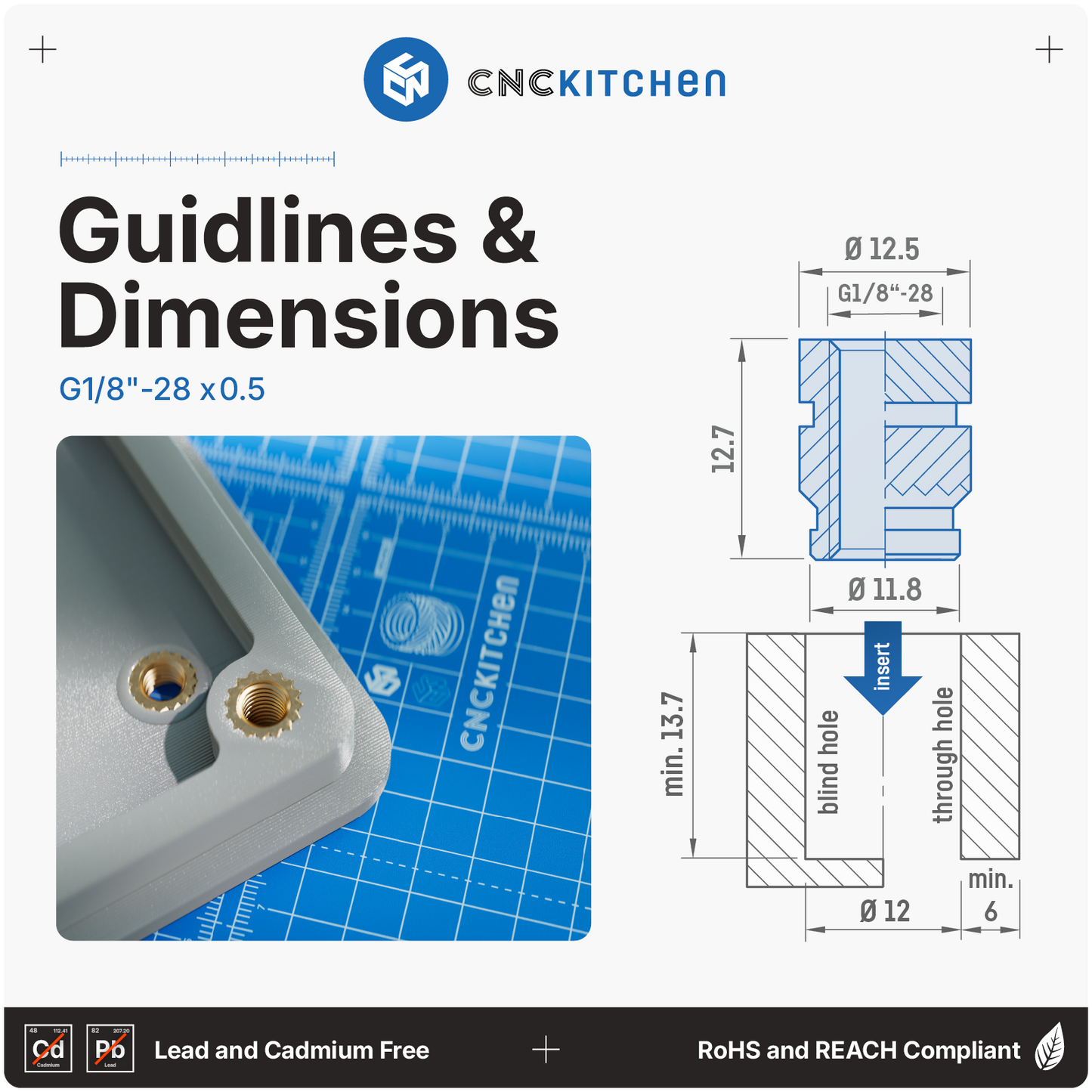 Threaded insert  G1/8-28x12.7 for pneumatic fittings