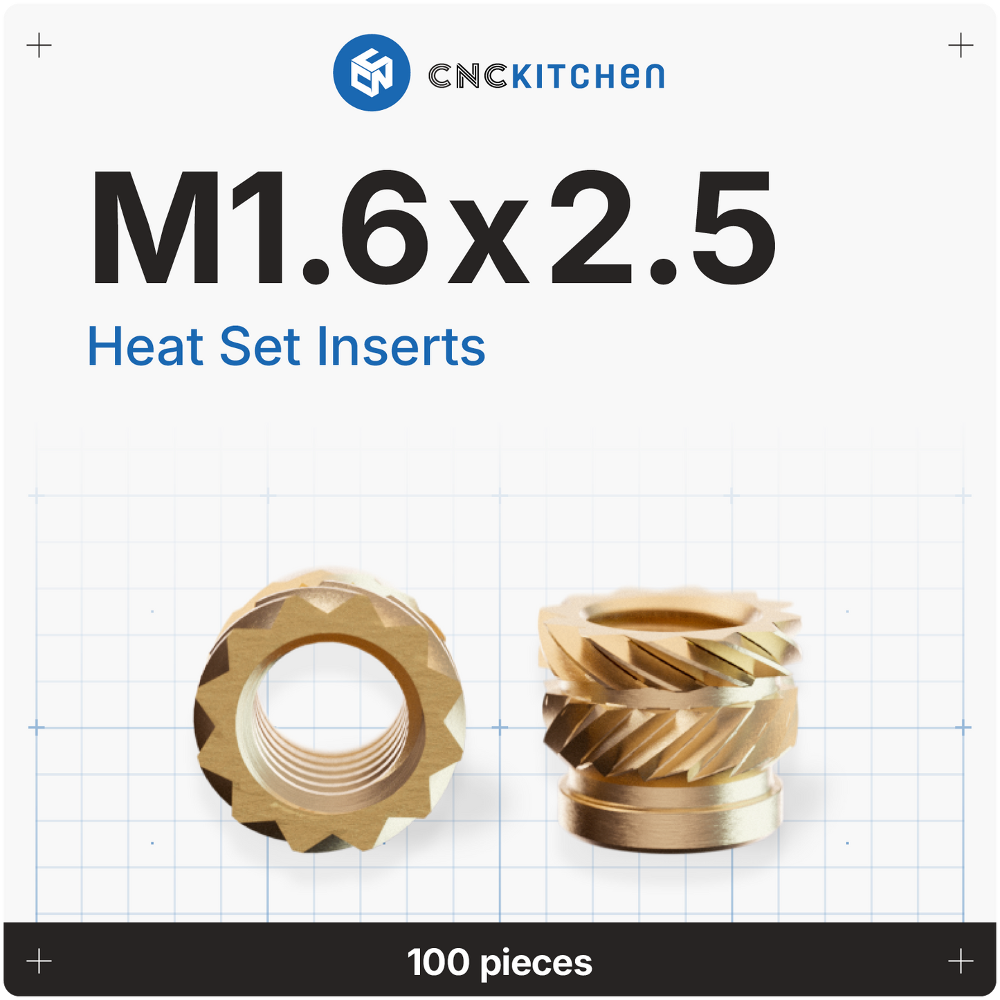 Heat Set Insert M1.6 x 2.5 - 100 pieces