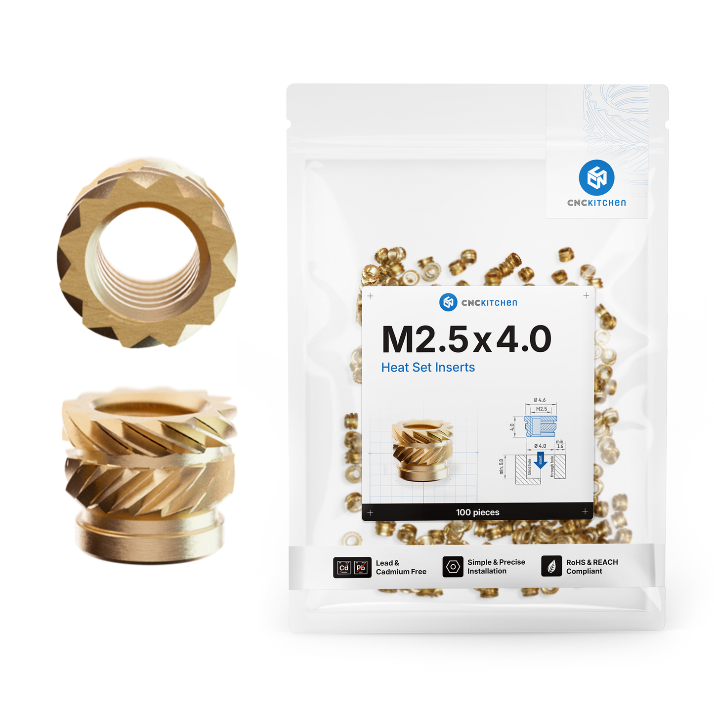 Gewindeeinsatz M2,5x4 - 100 Stück