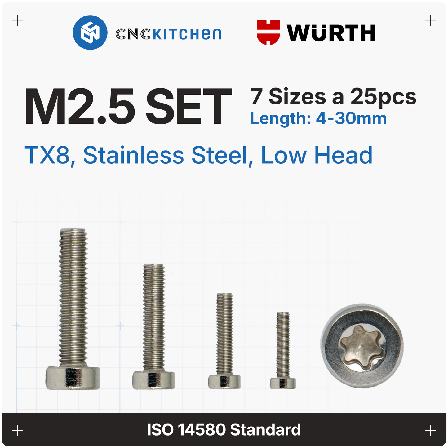 M2.5 Screw, TX8, stainless steel AISI 304,  low head