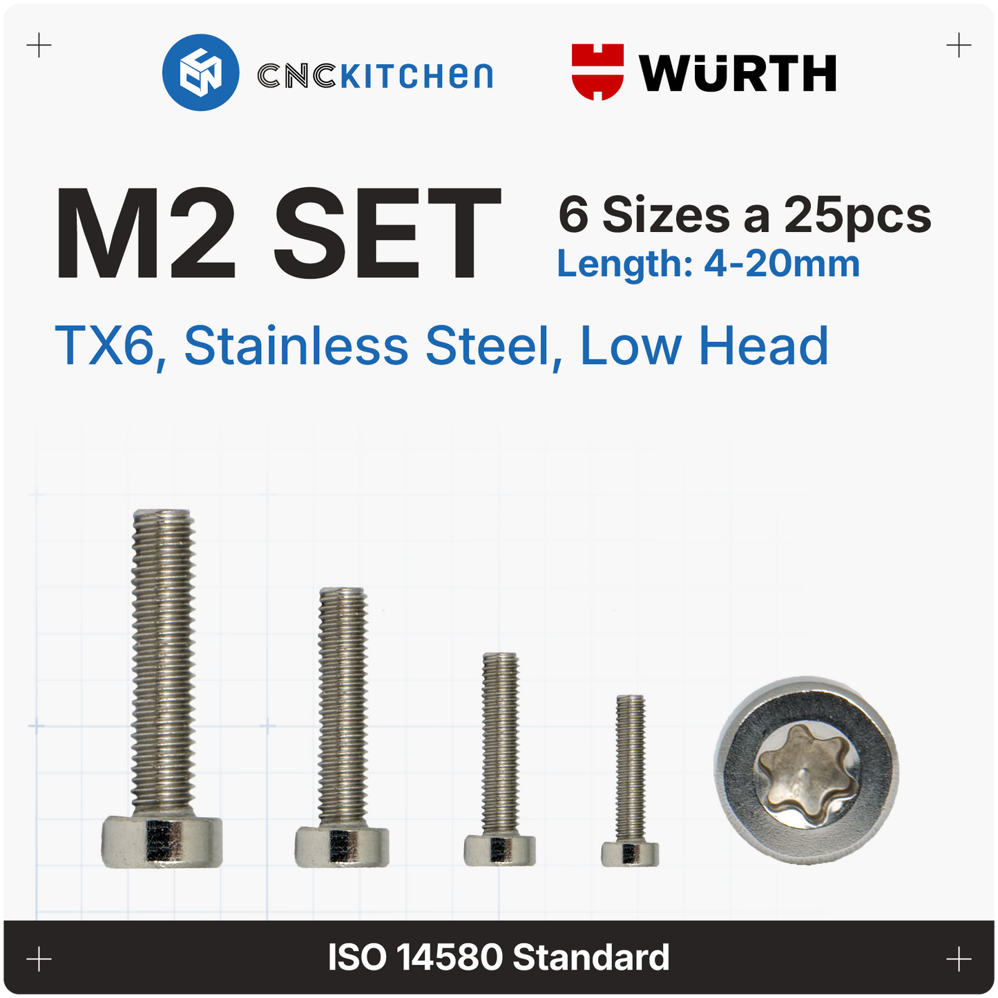 M2 Screw, TX6, stainless steel AISI 304,  low head