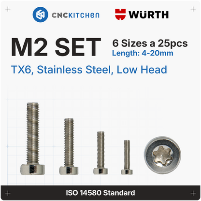 M2 Screw, TX6, stainless steel AISI 304,  low head