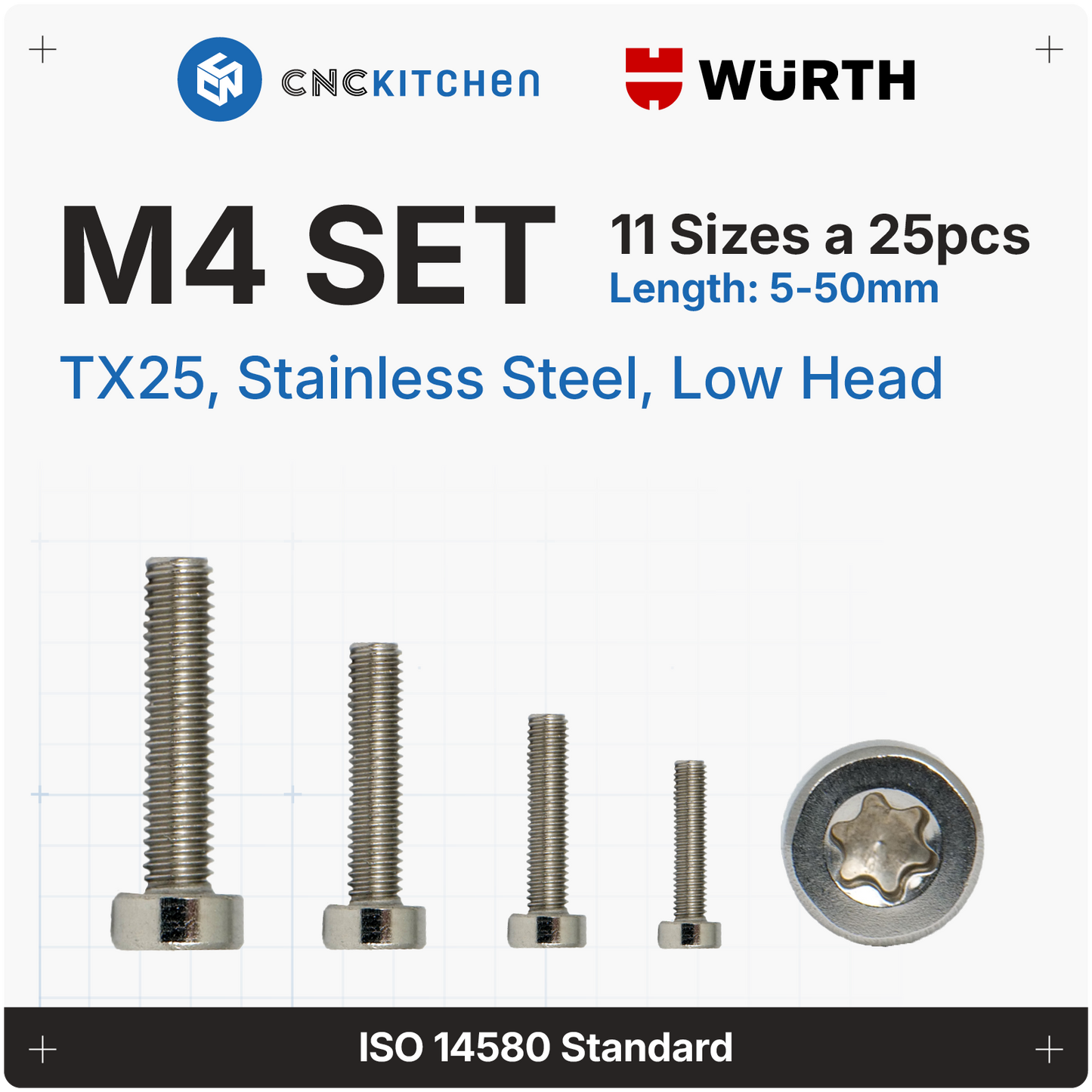 M4 Screw, TX20, stainless steel AISI 304, low head
