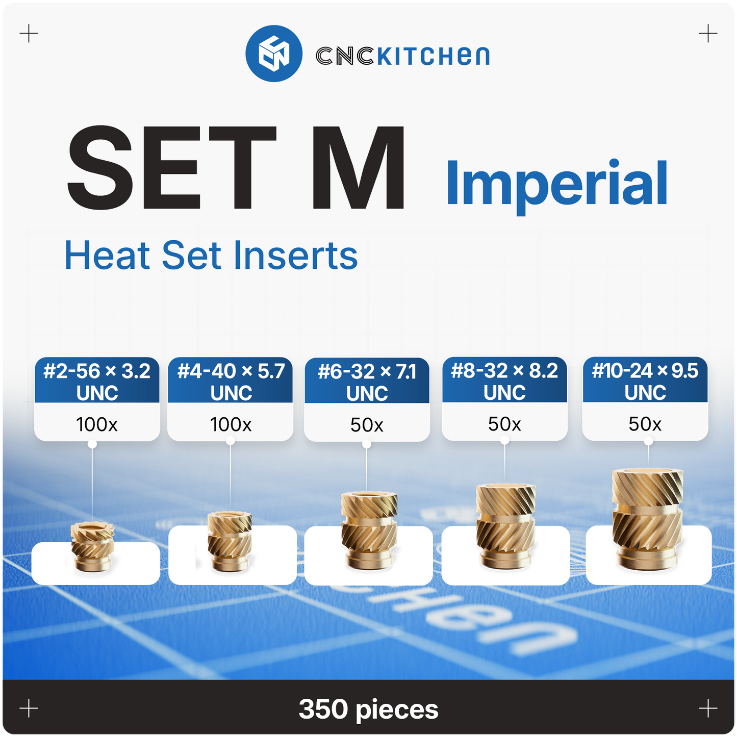 Heat Set Insert SET M, 5 Sizes, 350 pieces