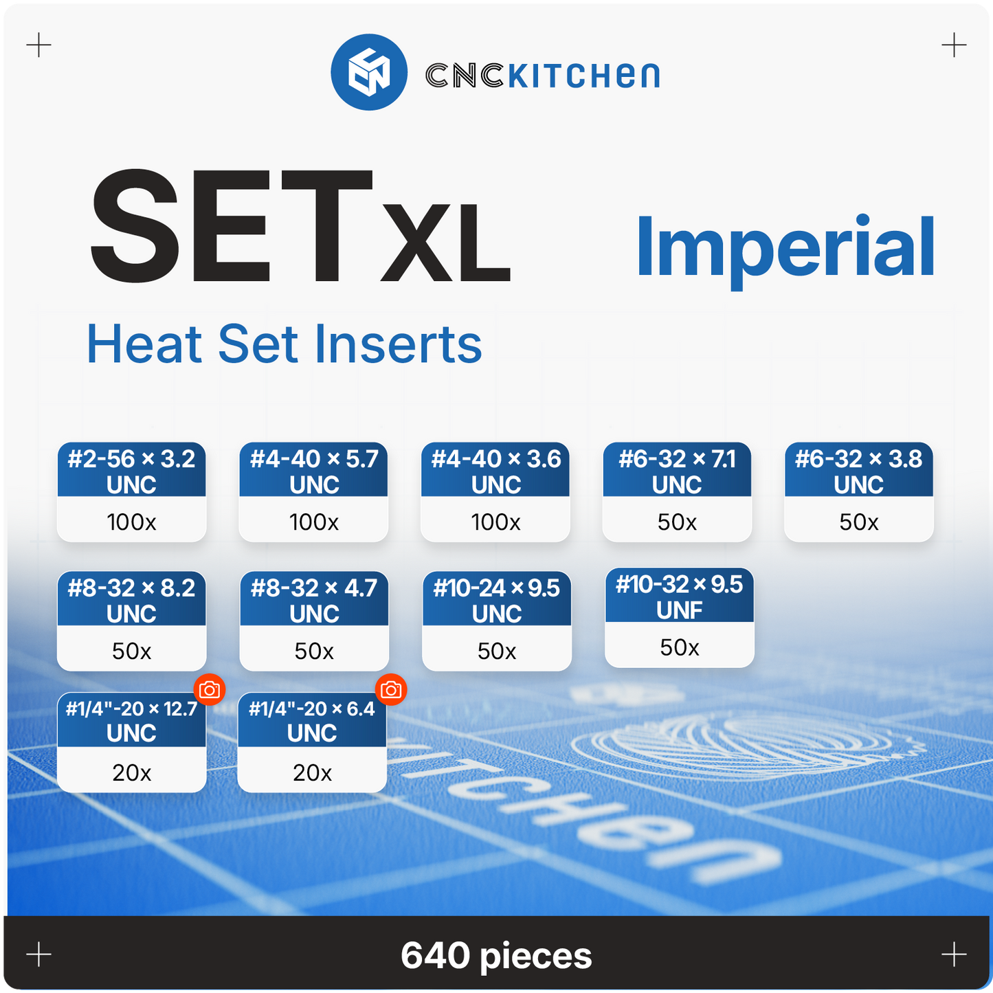 Heat Set Insert SET XL, 10 Sizes, 640 pieces