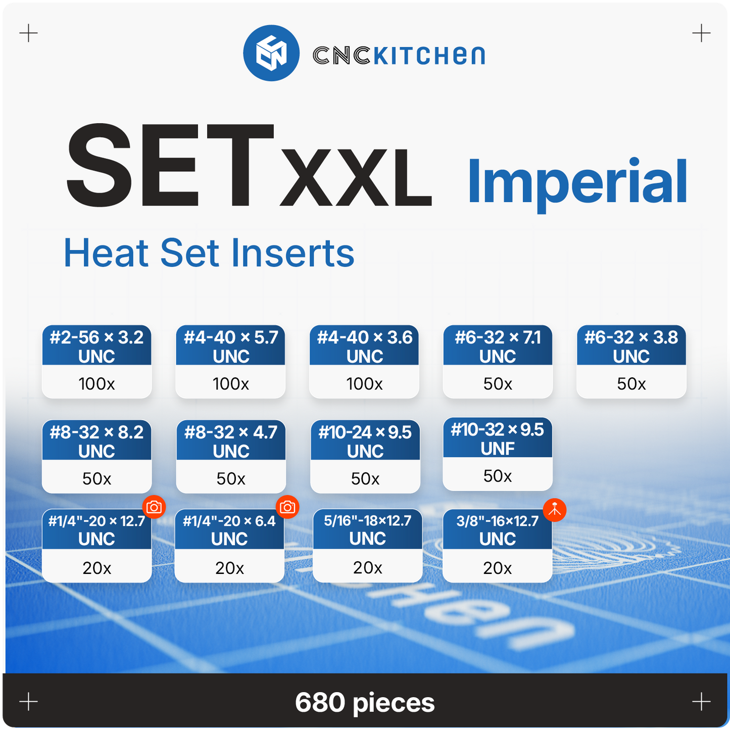 Heat Set Insert SET XXL, 13 Sizes, 680 pieces