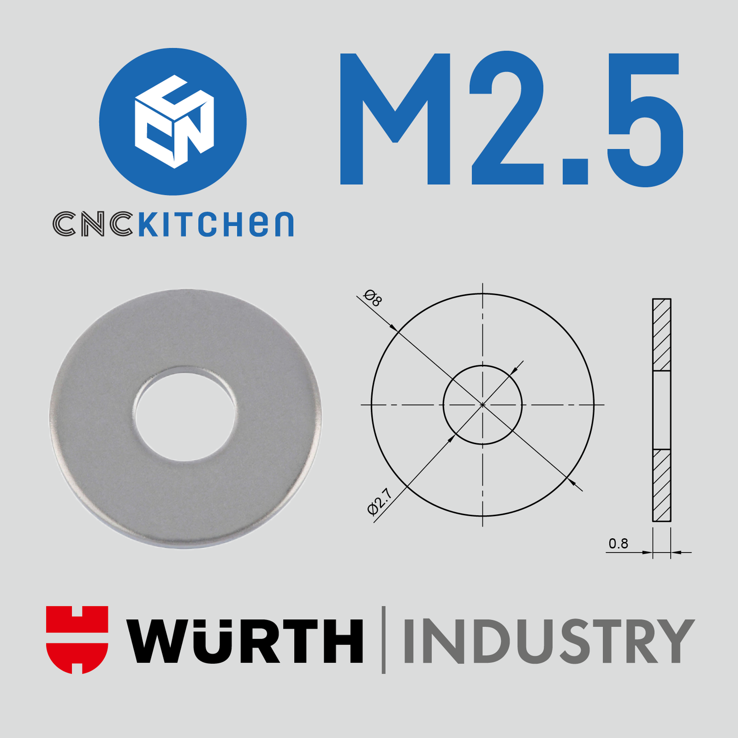 Washers with large diameter, M2-M8