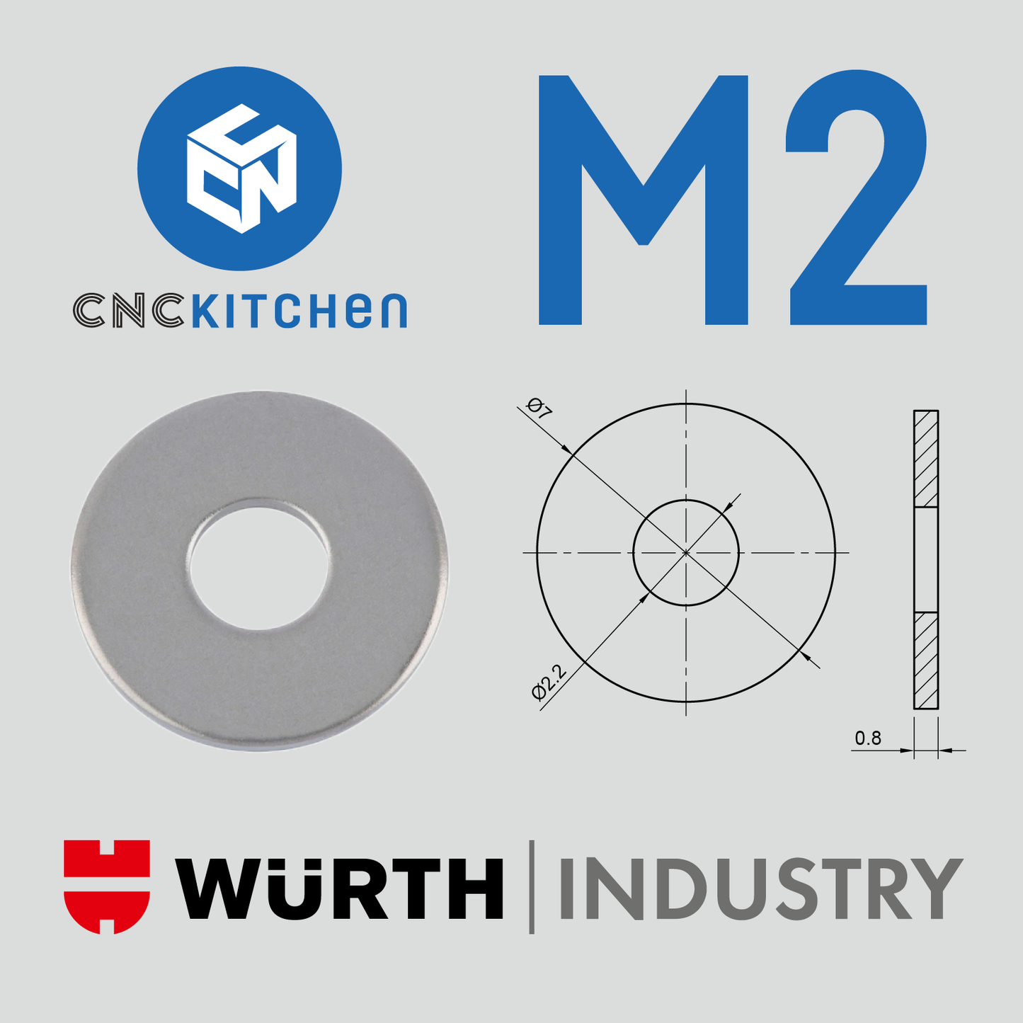 Washers with large diameter, M2-M8