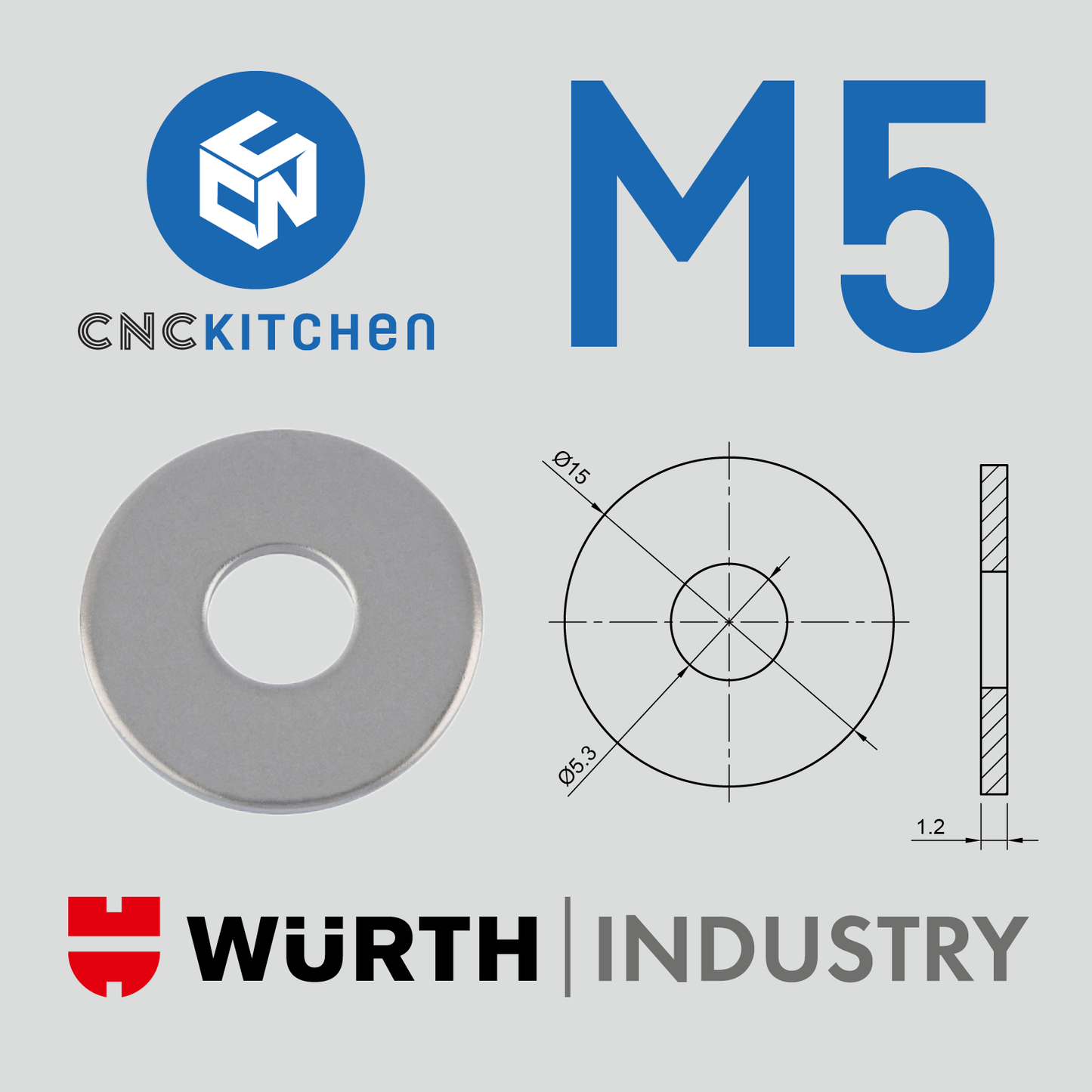 Washers with large diameter, M2-M8