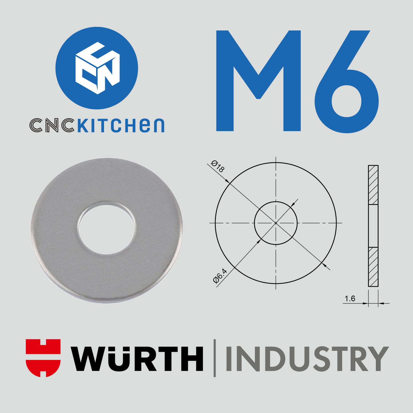 Washers with large diameter, M2-M8