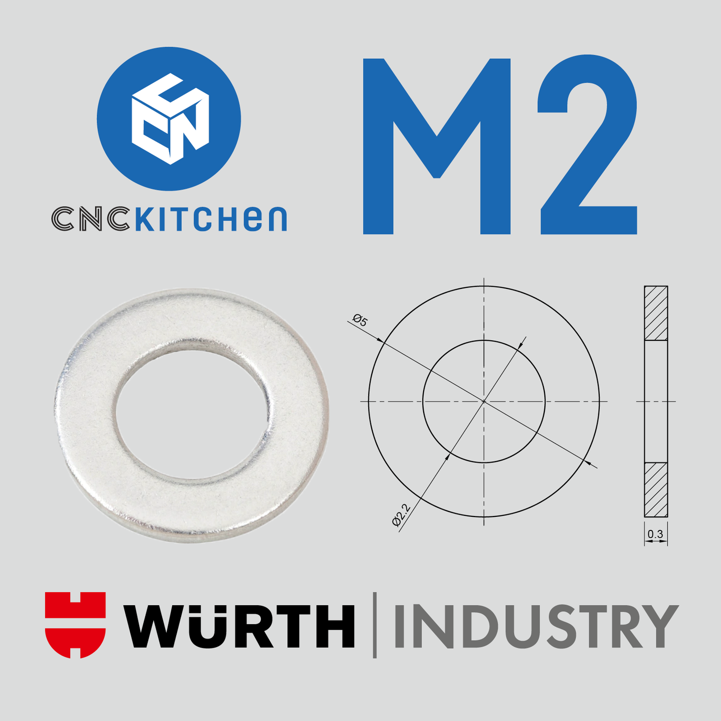 Washers with standard diameter, M2-M8