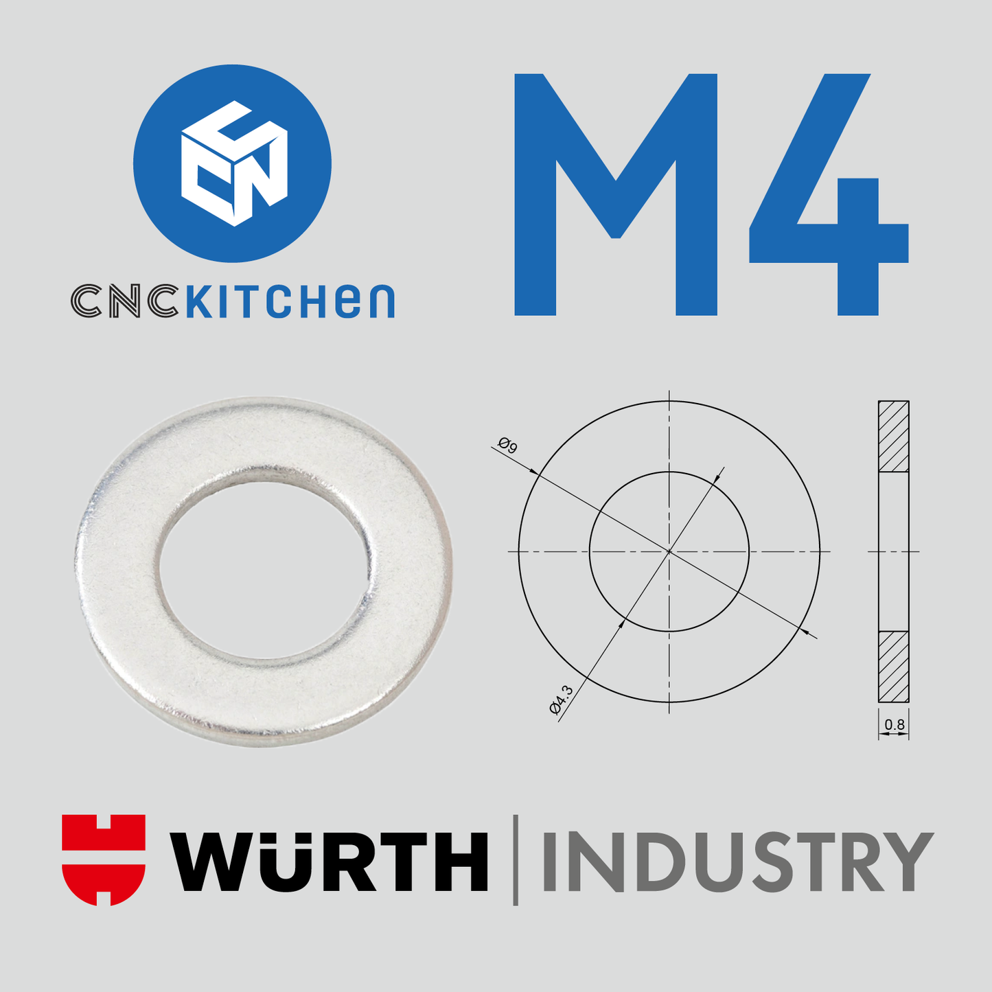 Washers with standard diameter, M2-M8