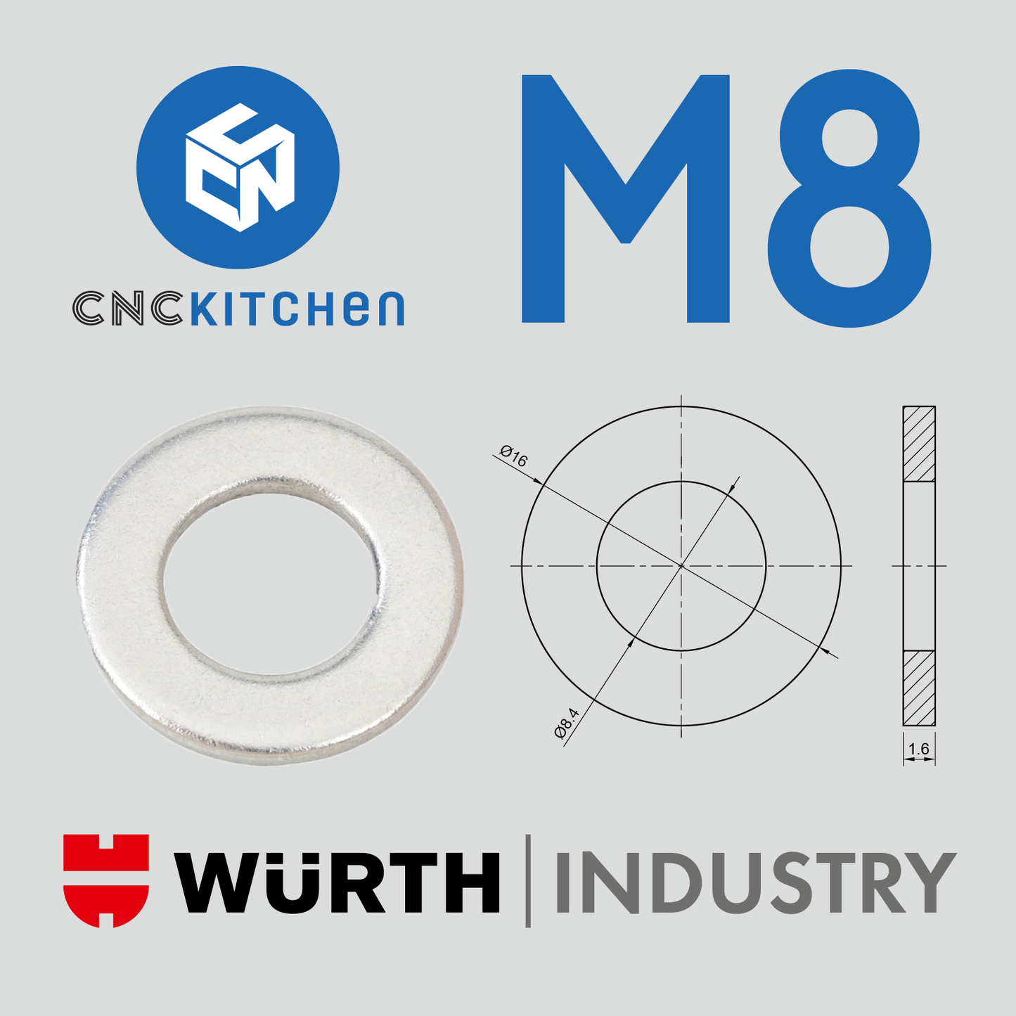 Washers with standard diameter, M2-M8