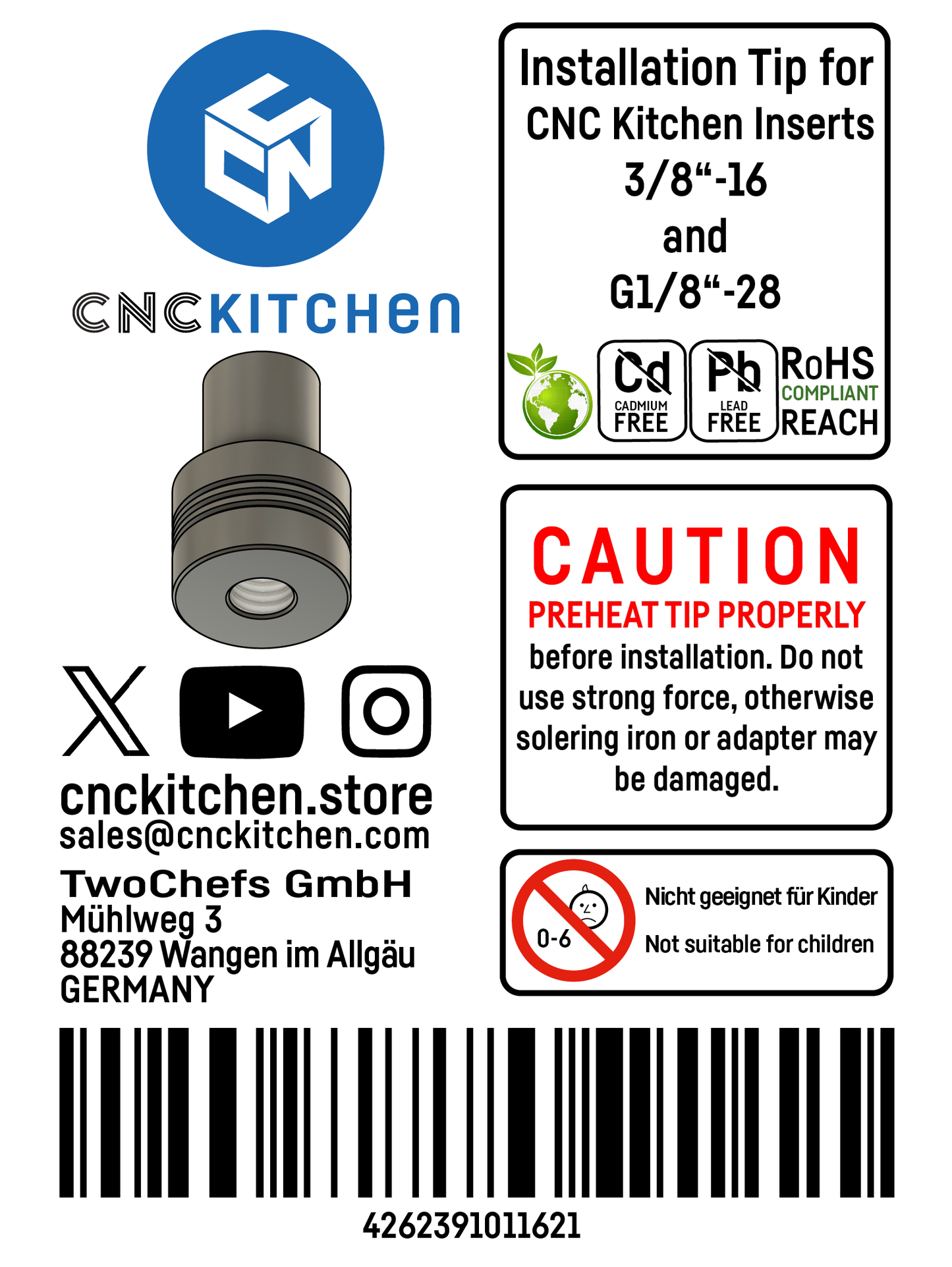 Einschmelzhilfe für G1/8 and 3/8" Gewindeeinsätze